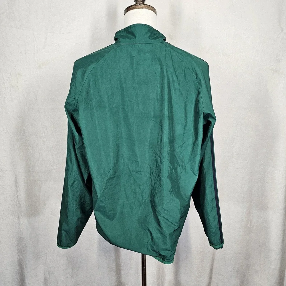 Adidas Jacket Mens Medium Green Full Zip Windbreaker Three Stripes Athletic Logo